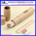 12PCS Lápis de madeira da cor da polegada da promoção 7 ajustado com régua, Sharpener, eliminador no tubo de papel (EP-P9077)
